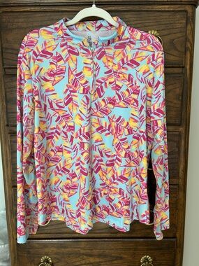 Women’s Emerald 18 UPF 50 Golf 1/4 Zip Pullover Leaf Print, Size XL